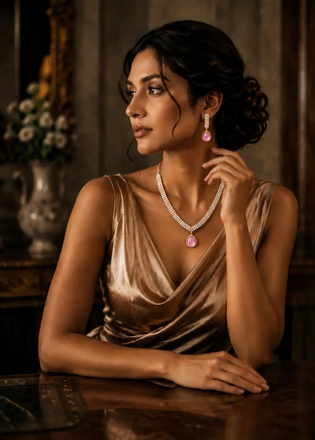 Woman wearing House of Esmeralda jewelry